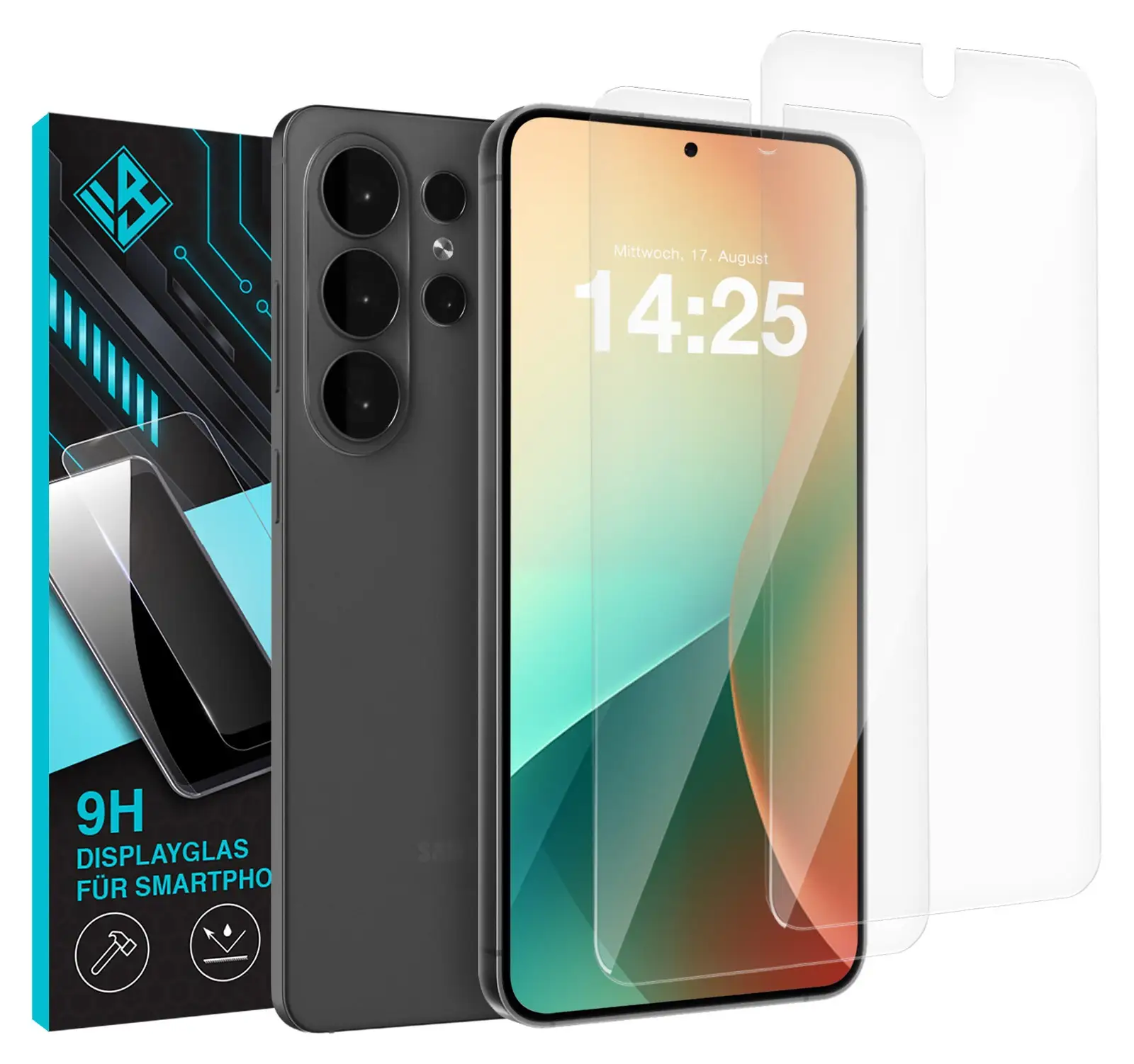 LBH Displayglas für Smartphones mit Verpackung, montiertem Glas und Ersatzglas
